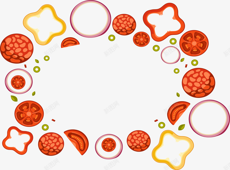 烹饪食材装饰边框png免抠素材_新图网 https://ixintu.com 烹饪食材 矢量png 红色蘑菇 红辣椒 葱末 食材边框
