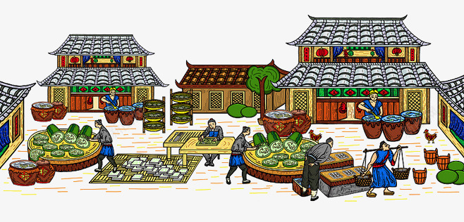 手绘茶叶制作工艺png免抠素材_新图网 https://ixintu.com 复古元素 房子建筑 手绘元素 茶叶制作工艺