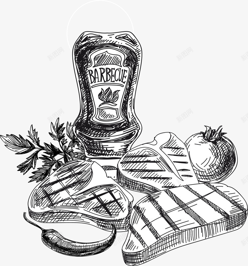 肉块辣椒和西红柿png免抠素材_新图网 https://ixintu.com 手绘图 素描画 肉块 肉食 蔬菜 西红柿 辣椒
