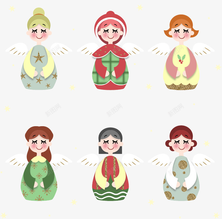 六款娃娃小天使png免抠素材_新图网 https://ixintu.com 可爱 小天使 日是娃娃 矢量免费图片 矢量免费图片素材 翅膀 长睫毛 雪花 雪花背景
