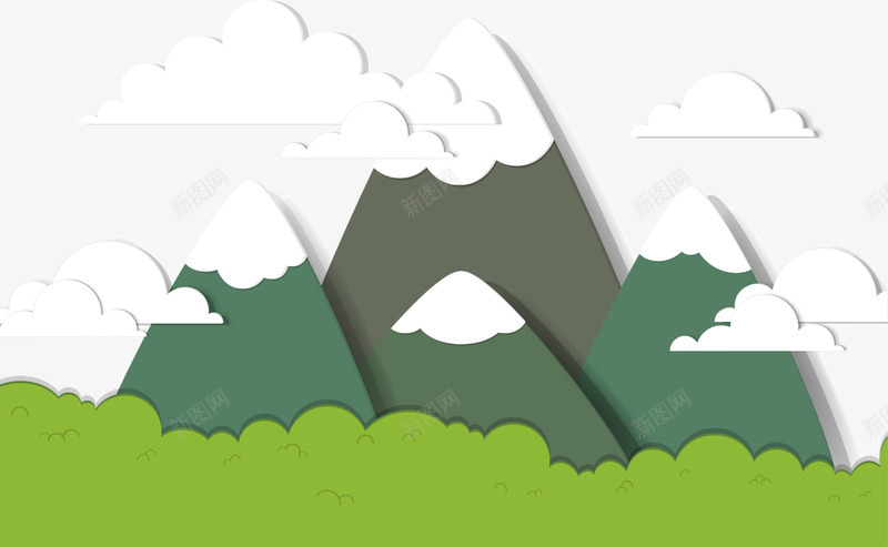 手绘雪山psd免抠素材_新图网 https://ixintu.com 卡通 卡通手绘PNG图片 绿 雪山