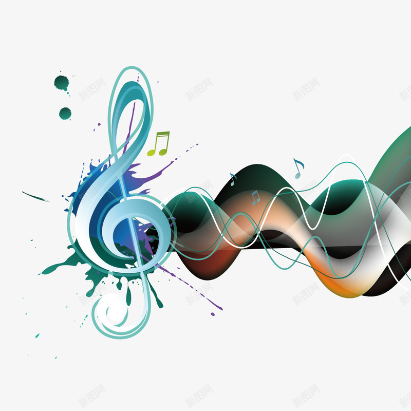 水彩音符和波浪线png免抠素材_新图网 https://ixintu.com 水彩音符 波浪线 音符