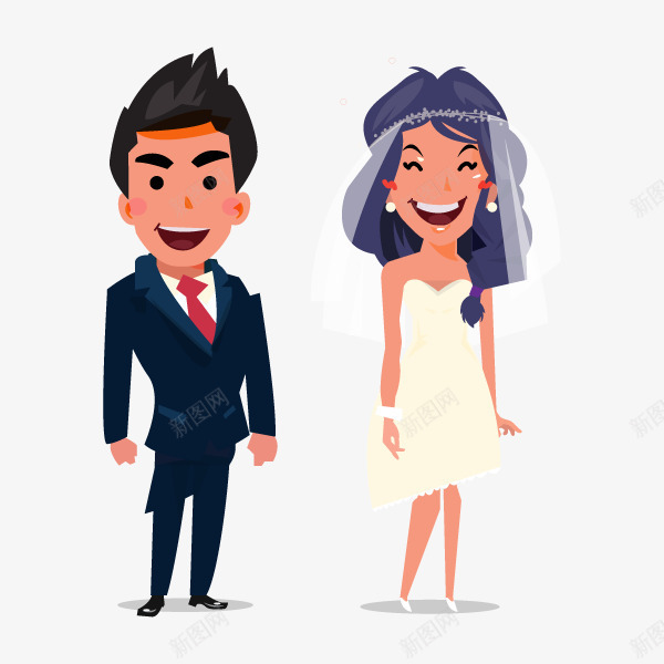 手绘人物矢量图ai免抠素材_新图网 https://ixintu.com 婚纱 新娘 新郎 结婚 西装 矢量图