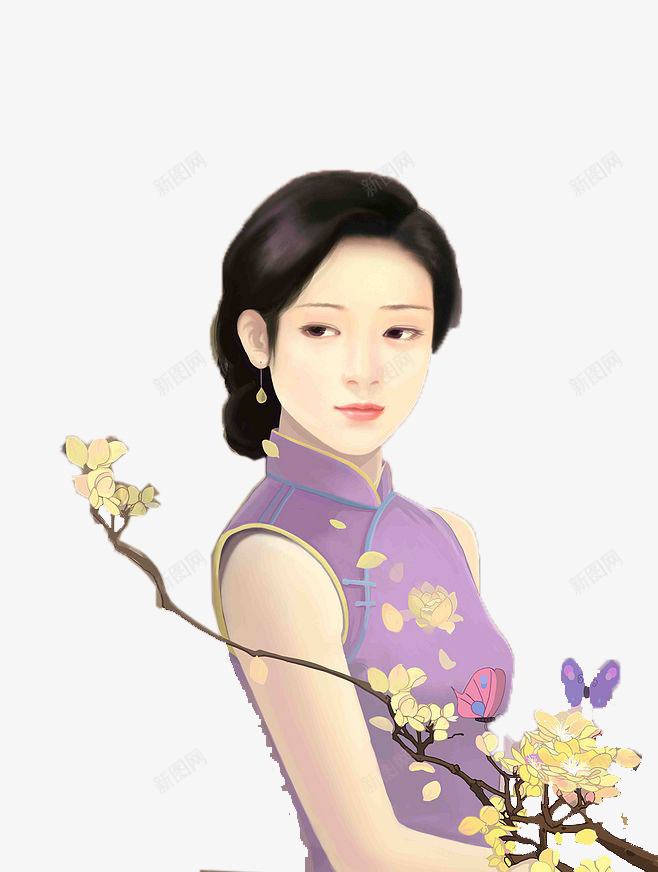 梨花民国美女png免抠素材_新图网 https://ixintu.com 中国风 复古 梨花 民国 民国人物 美女