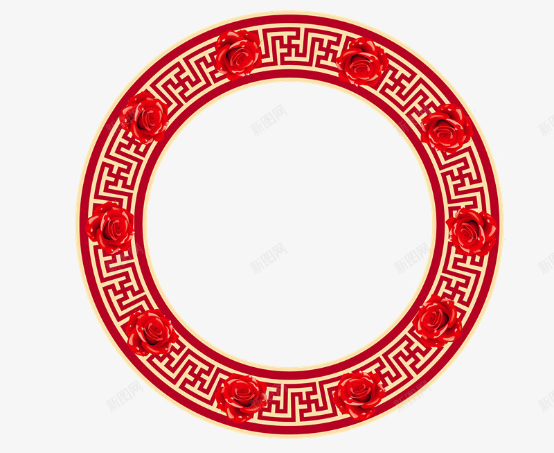 中国风红色圆框png免抠素材_新图网 https://ixintu.com 圆的边框 手绘 植物 绿叶 花卉 花朵 鲜花