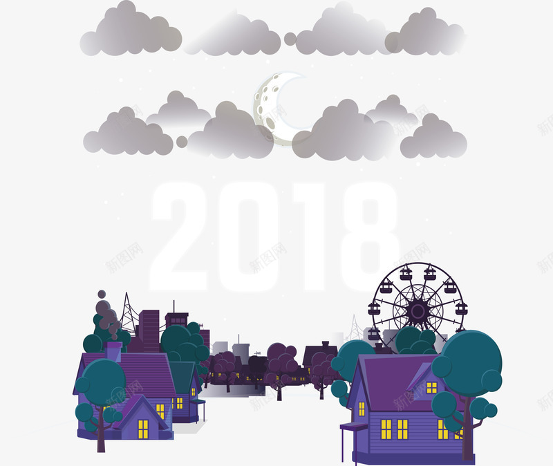 2018新年狂欢夜海报png免抠素材_新图网 https://ixintu.com 2018 元旦跨年 新年夜 白色2018 矢量png 跨年夜