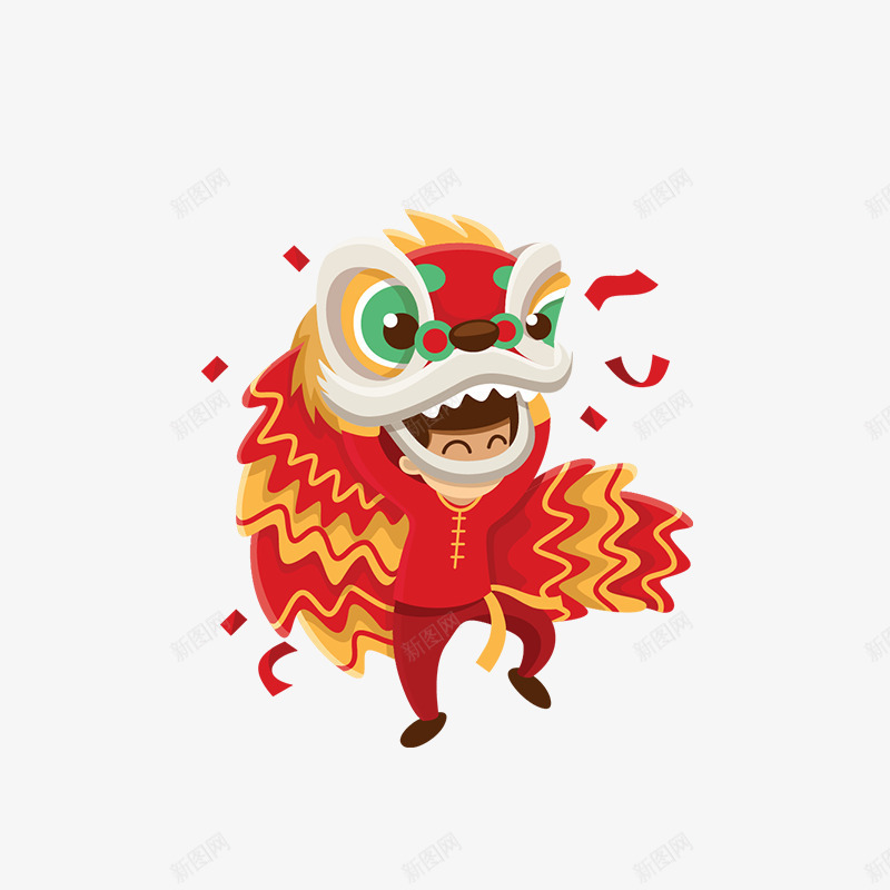 红色舞狮节日庆祝元素psd免抠素材_新图网 https://ixintu.com 元旦 小孩子舞狮 弯曲 彩纸 彩绘舞狮 新年 红包 红色 舞狮 节日 锯齿