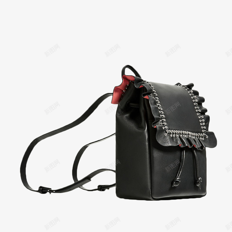zara荷叶边真皮背包png免抠素材_新图网 https://ixintu.com 产品实物 时尚 背包 黑色