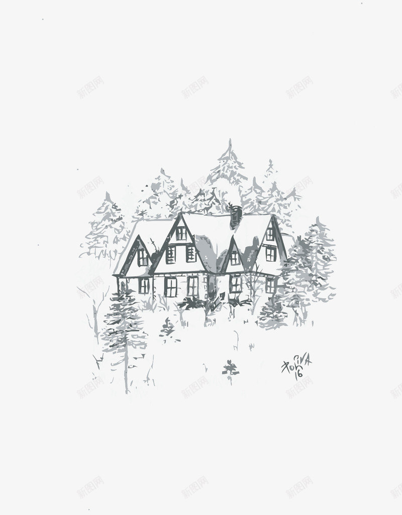 雪山别墅矢量图eps免抠素材_新图网 https://ixintu.com PNG图片 PNG图片素材 PNG素材 PNG素材免费下载 别墅 素描 雪山 矢量图