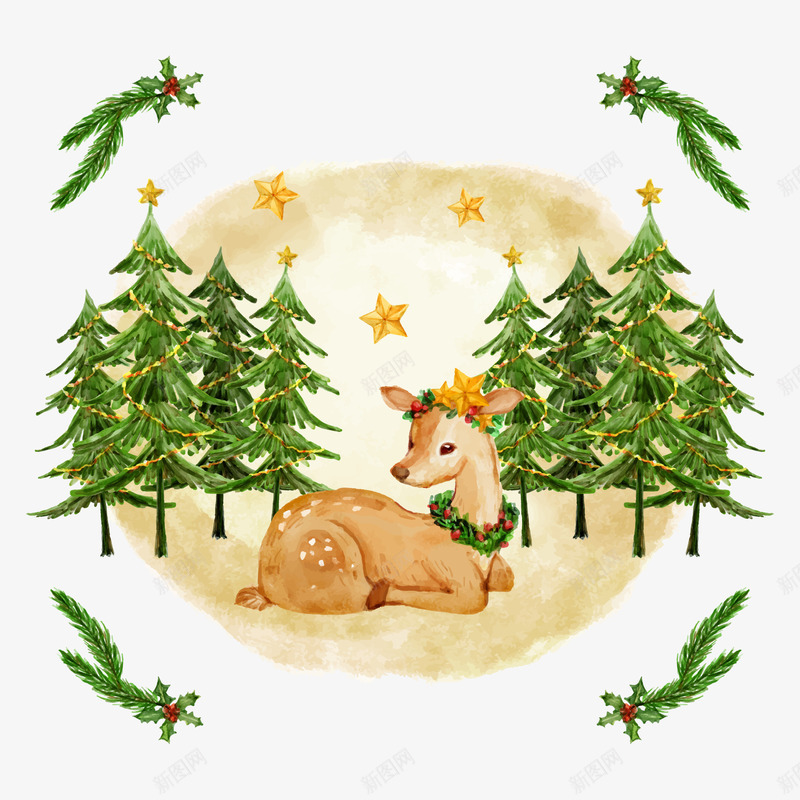 圣诞节麋鹿png免抠素材_新图网 https://ixintu.com 圣诞节插画 矢量圣诞树