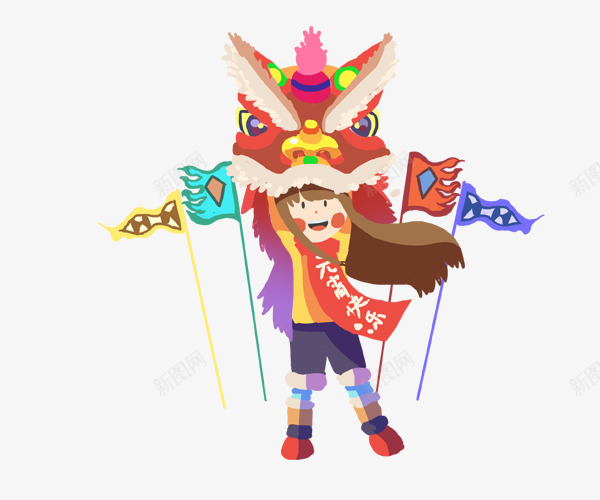手绘元旦舞狮子的人psd免抠素材_新图网 https://ixintu.com 中国风过节 元旦快乐 手绘元旦舞狮子的人 舞狮子的人