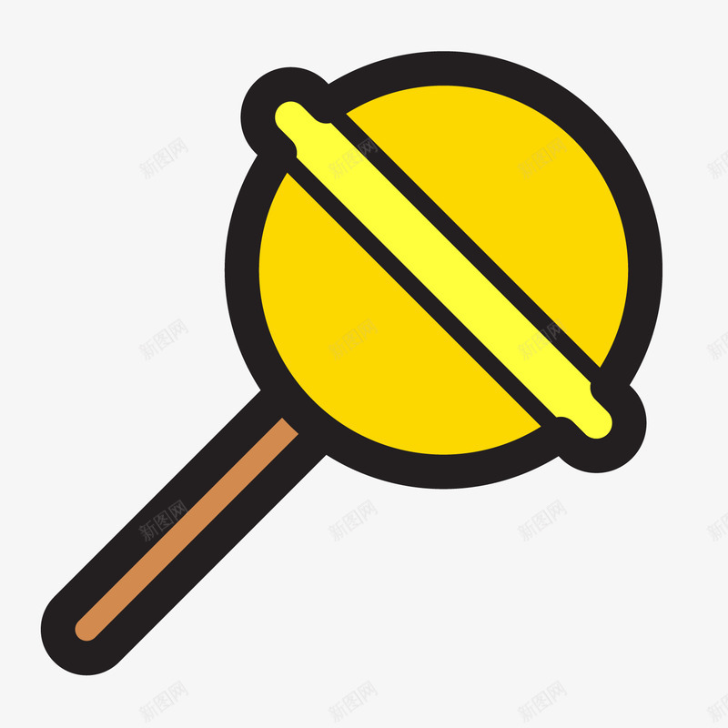 黄色棒棒糖卡通图标png_新图网 https://ixintu.com 包裹 卡通图标 圆形 扁平化 棒棒糖 零食 黄色