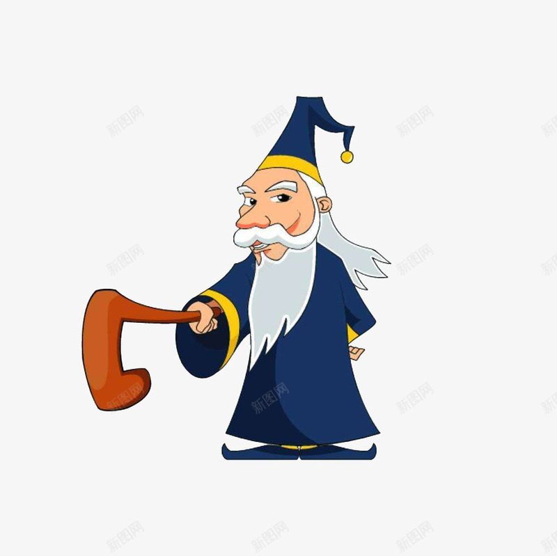 魔法师卡通png免抠素材_新图网 https://ixintu.com 严肃表情 卡通手绘 大袍子 权杖 白发 老人 袍子 装饰 魔法师
