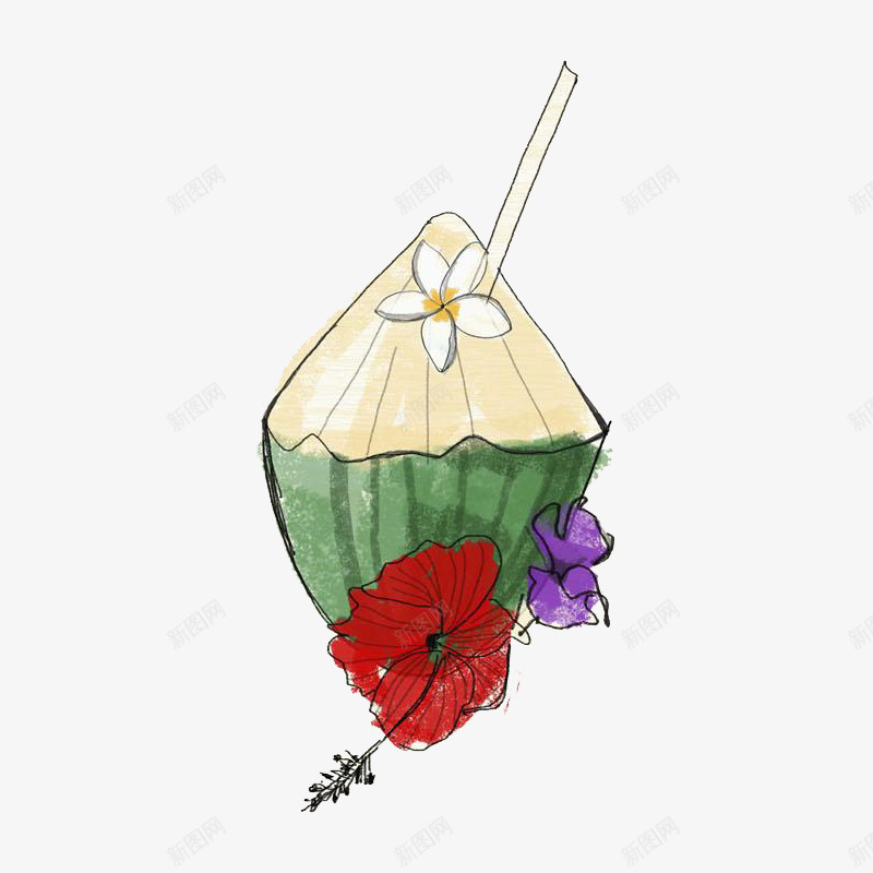 手绘果汁和花png免抠素材_新图网 https://ixintu.com 手绘 手绘画 果汁 花