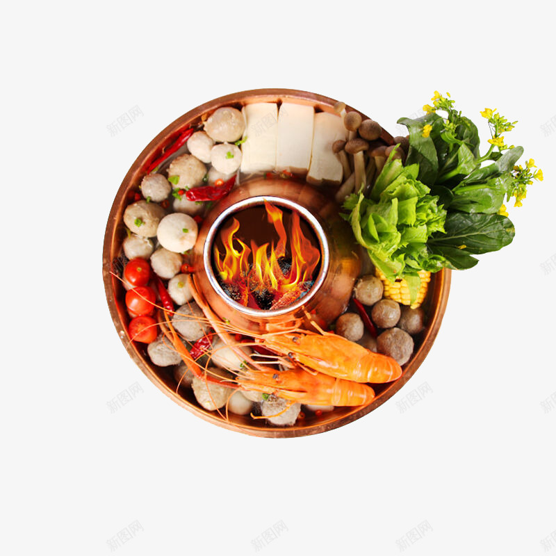 火锅材料psd免抠素材_新图网 https://ixintu.com 材料 火锅 虾 辣椒 食材