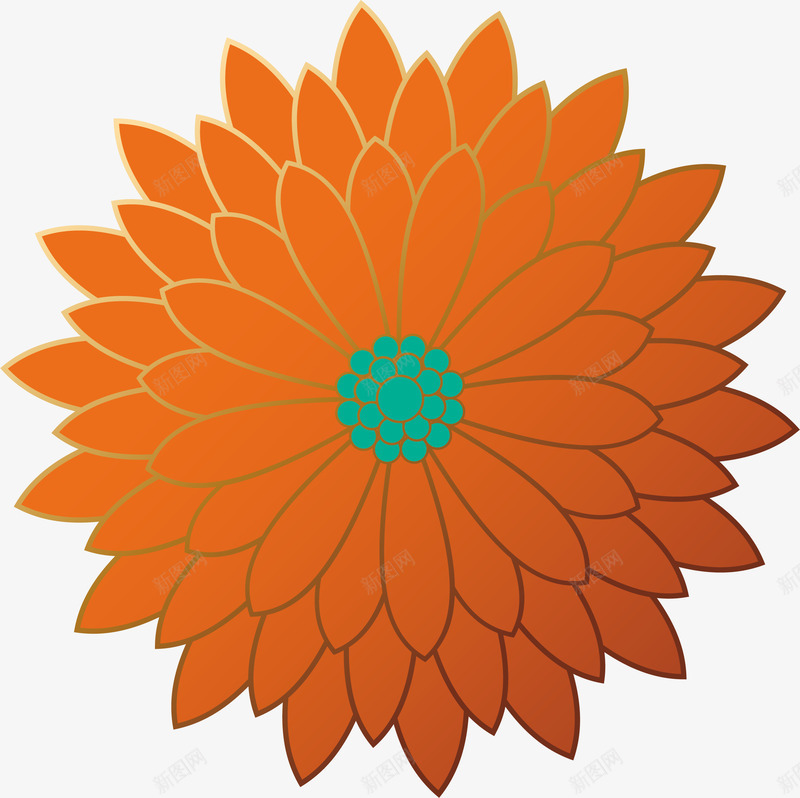 橙色金边花朵png免抠素材_新图网 https://ixintu.com 3D立体 微立体 新式雕花 橙色 矢量图案 花朵 菊花 金边