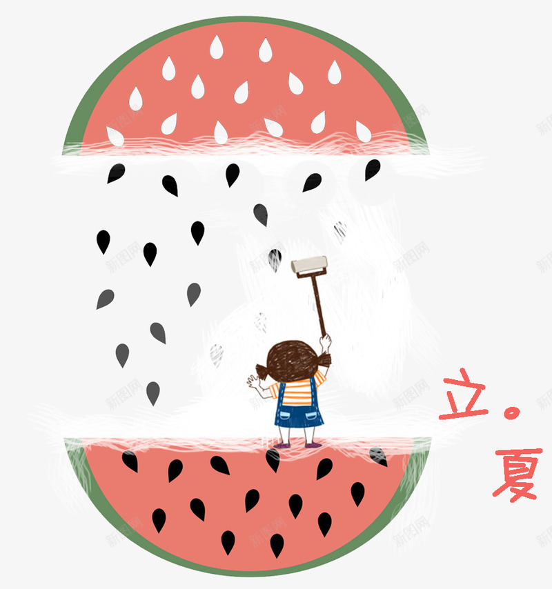 卡通西瓜立夏海报png免抠素材_新图网 https://ixintu.com 卡通西瓜 立夏