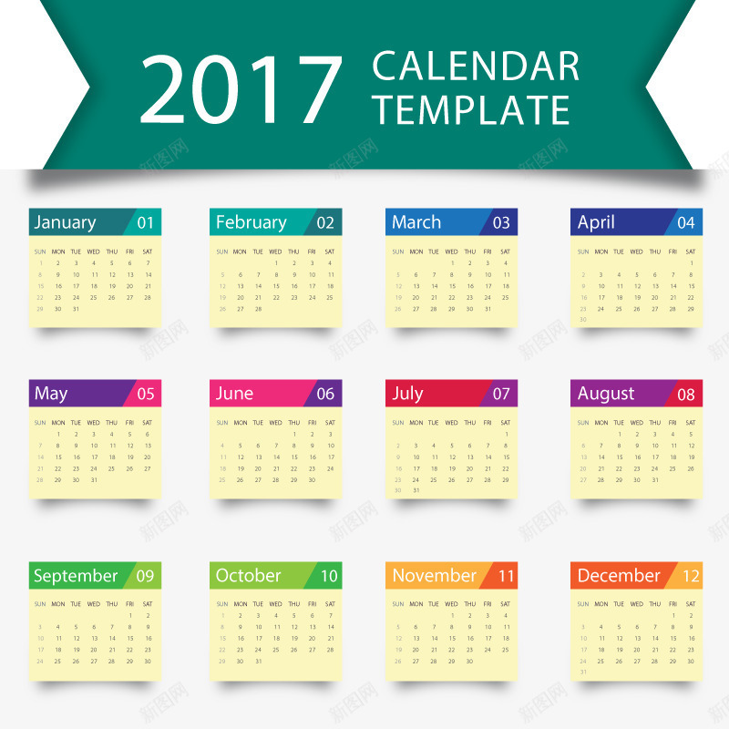 2017年日历矢量图ai免抠素材_新图网 https://ixintu.com 2017 大方 日历矢量 简洁 英文 蓝色 矢量图