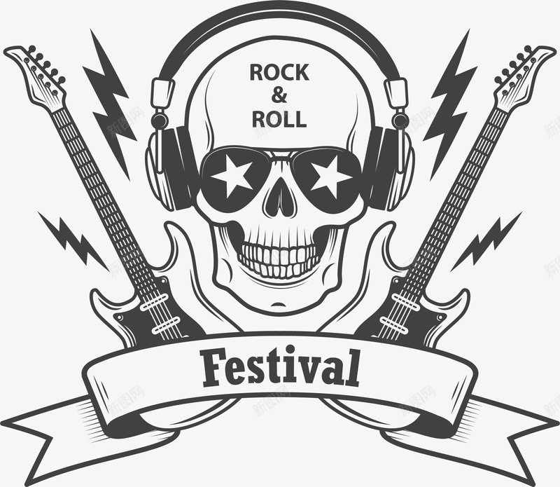 摇滚节矢量图ai免抠素材_新图网 https://ixintu.com 吉他 墨镜 手绘 摇滚 矢量图 耳机 运动耳机跑步挂耳式 闪电 音乐节 骷髅