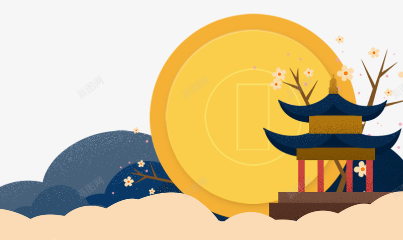 黄灰色中秋凉亭云彩和月亮psd免抠素材_新图网 https://ixintu.com 中国风 中秋 云彩 凉亭 月亮 灰色 节日 黄色