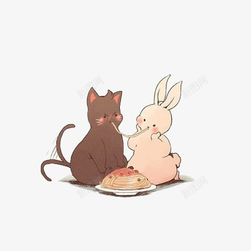兔子和猫咪矢量图eps免抠素材_新图网 https://ixintu.com 兔子 兔子简笔画 创意 吃面插画 吃面条 猫咪 矢量图