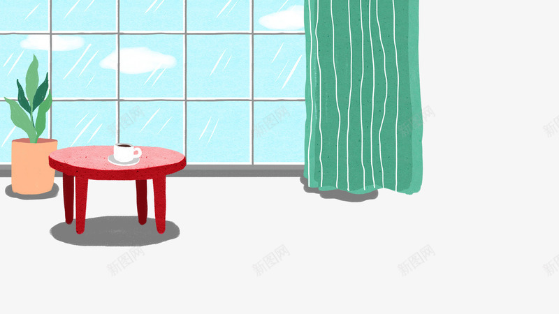卡通家具红色桌子植物psd免抠素材_新图网 https://ixintu.com 卡通 家具 杯子 桌子植物 盆栽 红色 绿色的窗帘