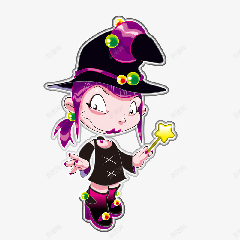 万圣节小魔女矢量图ai免抠素材_新图网 https://ixintu.com 化装舞会 女孩 小魔女 帽子 魔法棒 矢量图