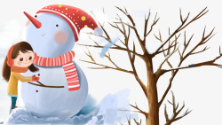 冬季下雪堆雪人卡通装饰插画素材
