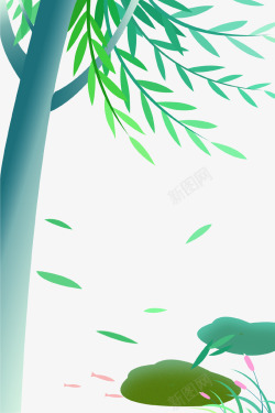 绿色春季柳树荷叶海报背景素材