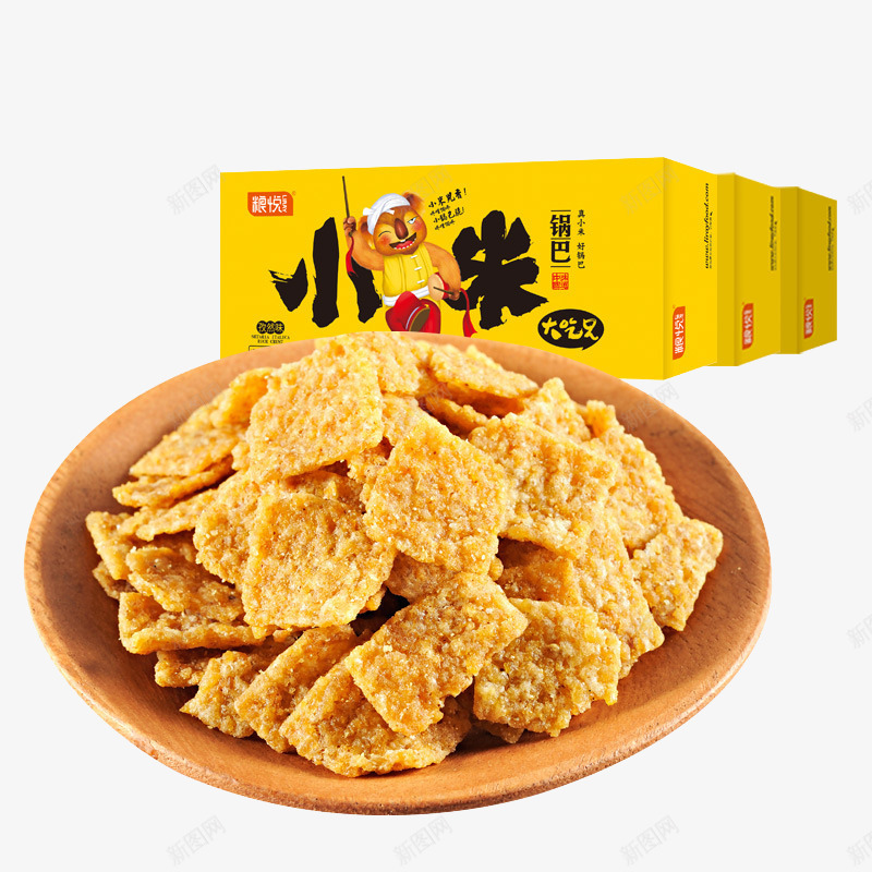 大吃兄锅巴png免抠素材_新图网 https://ixintu.com 产品实物 休闲食品 零食 黄色 黑小米