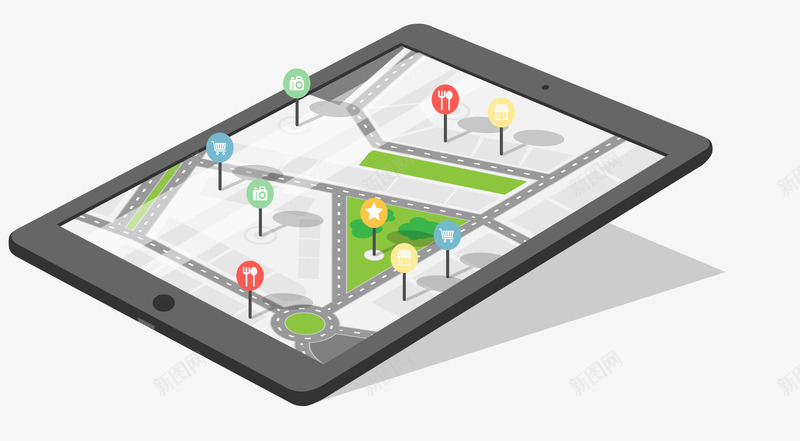 平板电脑上的3D地图png免抠素材_新图网 https://ixintu.com 3D地图 导航地图 手机地图 电子地图 矢量素材