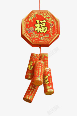 红色中国风福字鞭炮挂件装饰图案素材