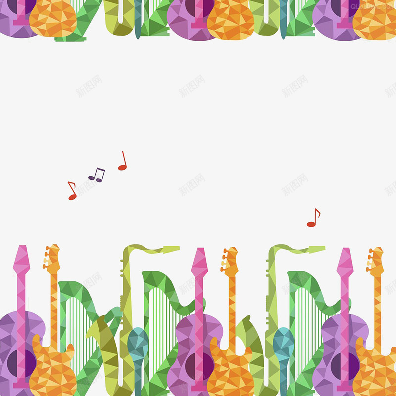 多彩乐器插画png免抠素材_新图网 https://ixintu.com 乐器 吉他 多彩乐器插画 插画 木吉他 艳丽 萨克斯管 音乐