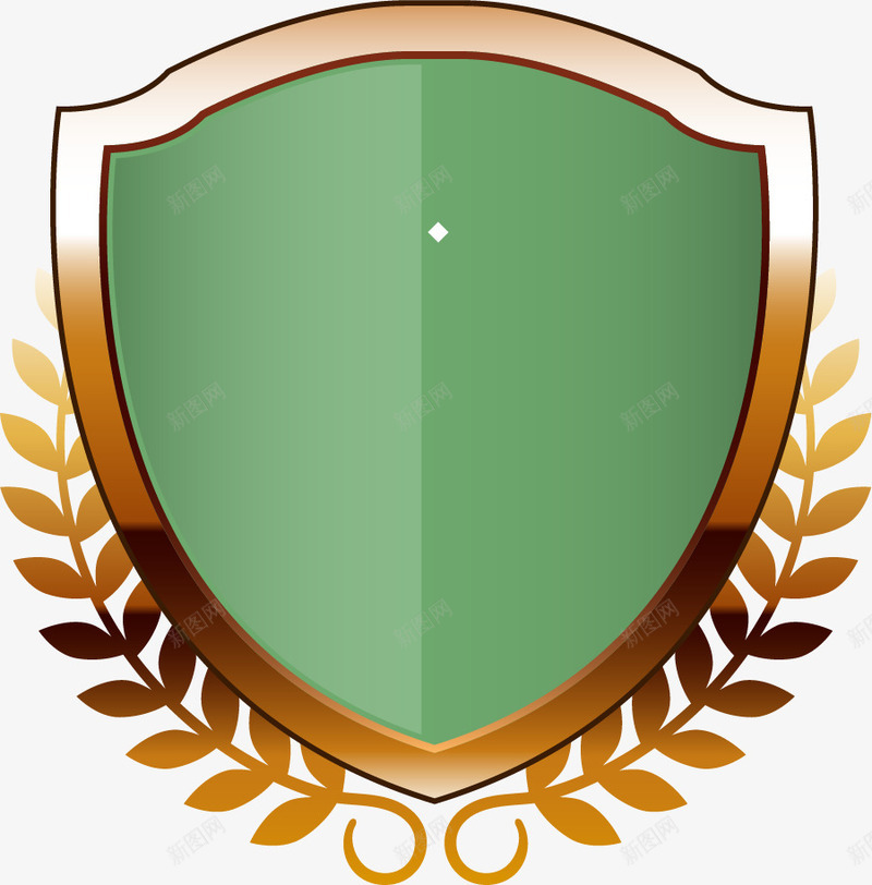 金边盾牌装饰图案png免抠素材_新图网 https://ixintu.com 卡通标签 橄榄枝 简约 绿色 金属边框 金色