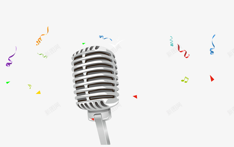 麦克风音乐彩带png免抠素材_新图网 https://ixintu.com 彩带 漂浮的彩带 银色 音乐 麦克风
