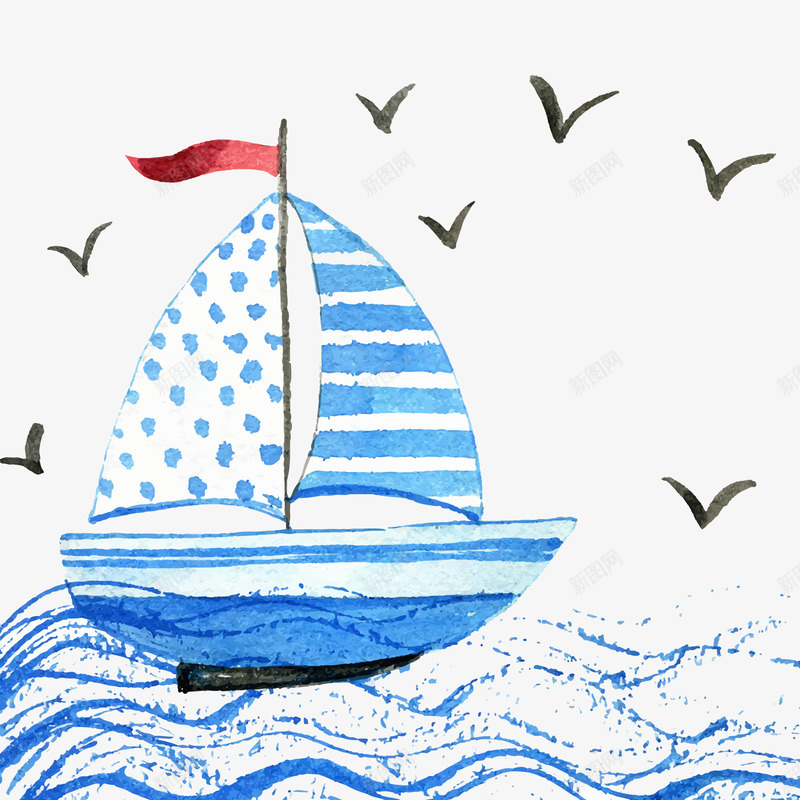 水彩手绘航行的船只矢量图ai免抠素材_新图网 https://ixintu.com 帆船 手绘 插画设计 水彩 航海 船只设计 矢量图