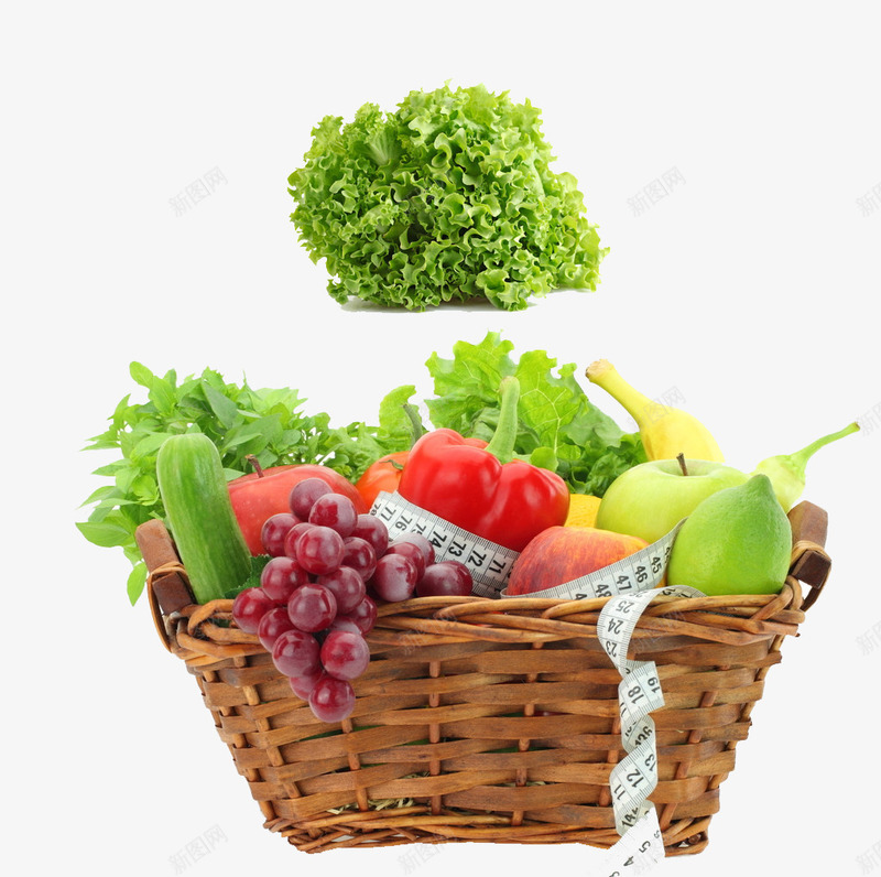 一篮蔬菜和水果psd免抠素材_新图网 https://ixintu.com 苹果 葡萄 蔬菜 青菜 黄瓜