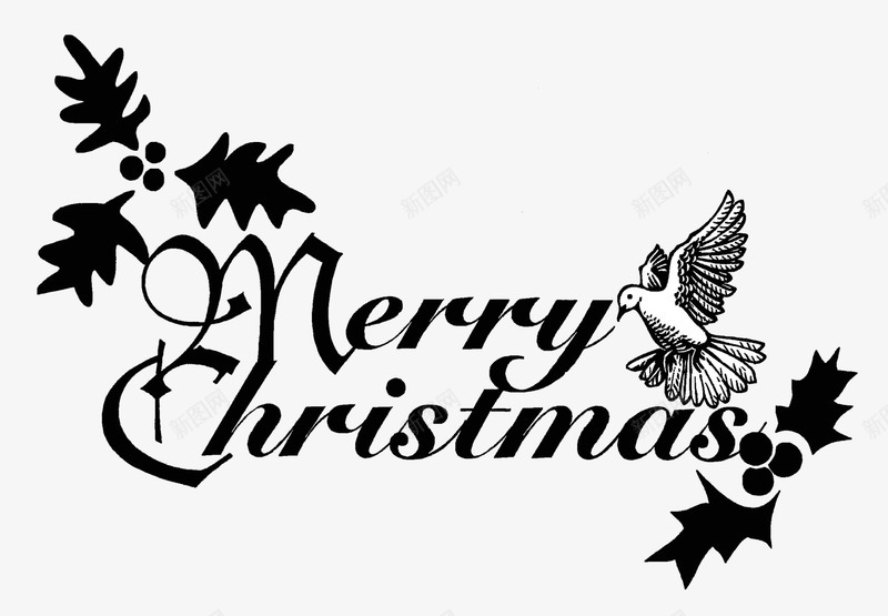 英文黑白圣诞快乐png免抠素材_新图网 https://ixintu.com merrychristmas 白鸽 英文 黑白