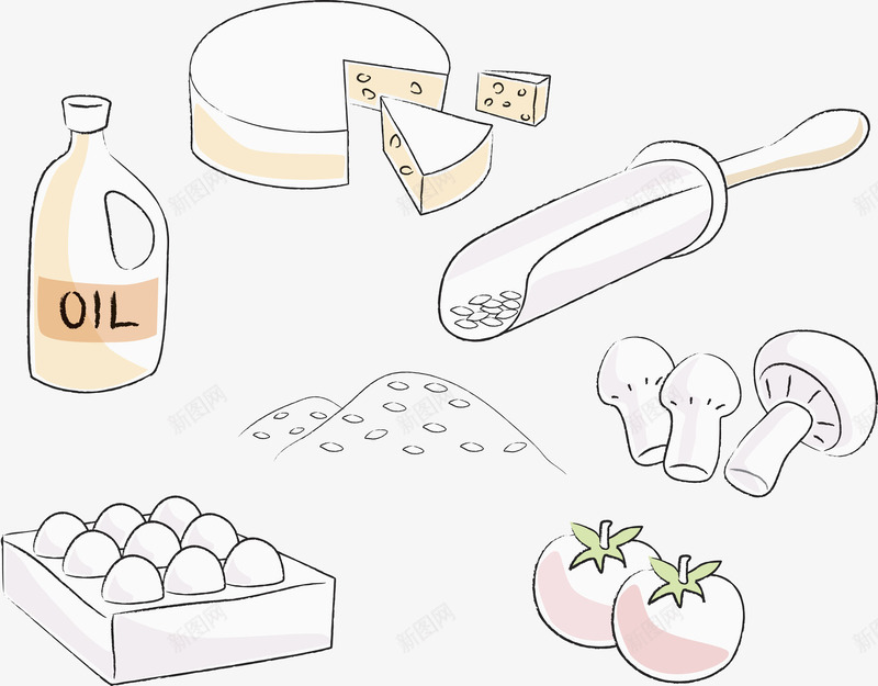 手绘蔬菜牛奶食材png免抠素材_新图网 https://ixintu.com 手绘 水彩画 番茄 蔬菜水果 蛋糕 西红柿 食用油 鸡蛋