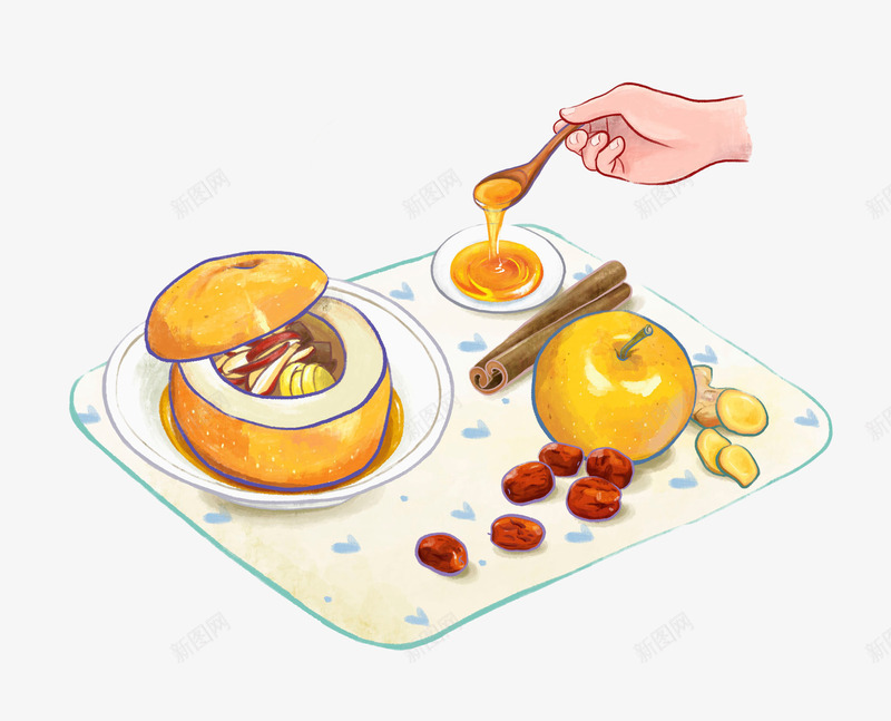 手绘雪梨炖汤png免抠素材_新图网 https://ixintu.com 勺子 吃食 手 炖雪梨汤 简约手绘 美食 美食涂鸦 雪梨甜品 食物