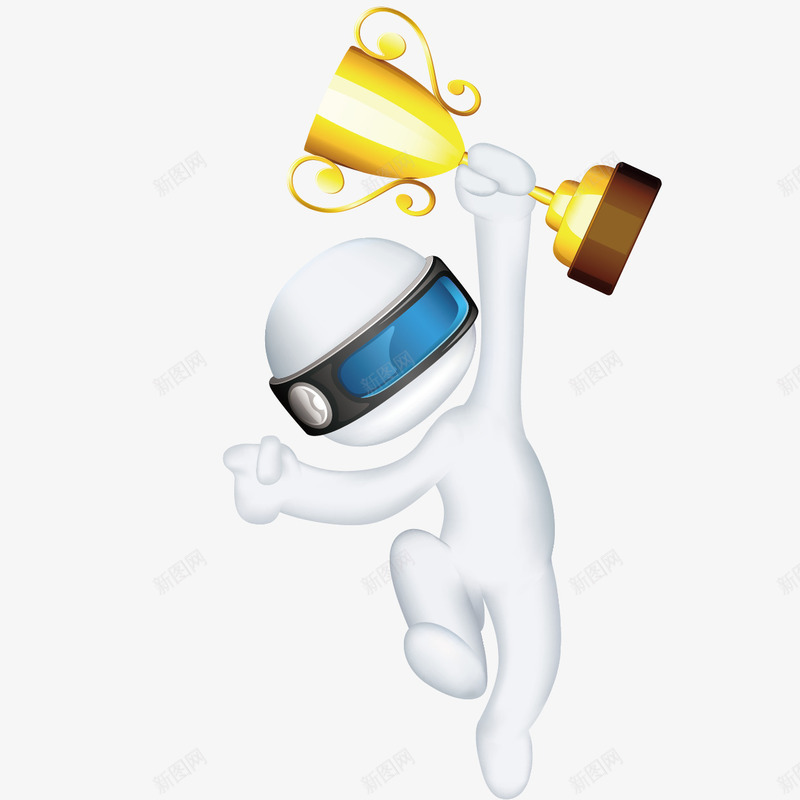 拿奖杯的3D小人png免抠素材_新图网 https://ixintu.com 奖杯矢量 小人 白色 立体 蹦跳