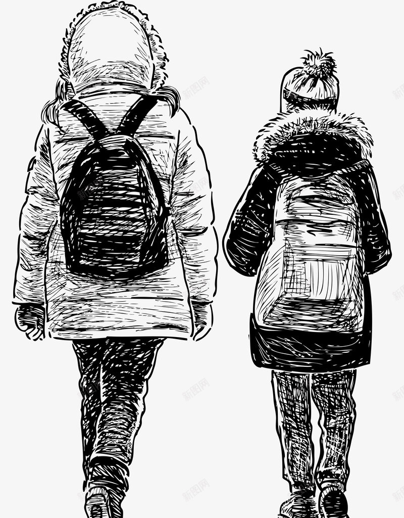 妈妈送孩子上学的背影png免抠素材_新图网 https://ixintu.com 上学 中国风 人物 妈妈 妈妈背影 孩子 画画 素描 线条 黑白