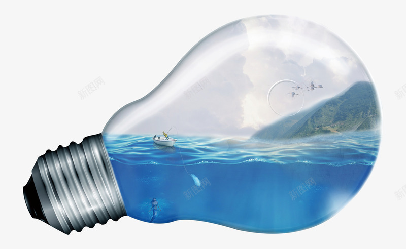 灯泡里的大海png免抠素材_新图网 https://ixintu.com 创意 大海 家居用品 景色 海水 灯泡 美丽的