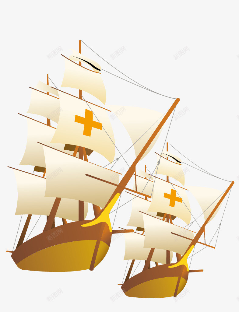 一艘手绘帆船png免抠素材_新图网 https://ixintu.com 大海 帆船 手绘 金色