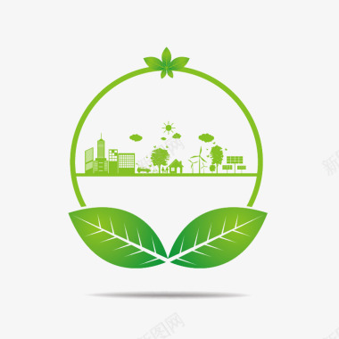绿叶与环保城市图标图标