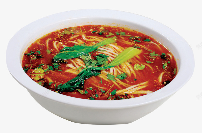 酸辣汤面条png免抠素材_新图网 https://ixintu.com 快手饭 特色面食 芝麻 辣椒油 青菜 面条 餐饮 香菜