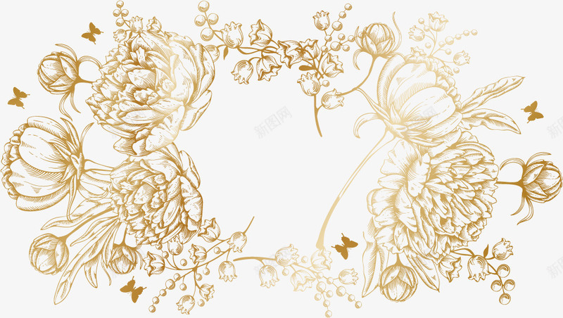 金色花朵装饰png免抠素材_新图网 https://ixintu.com 中国风 新年 新年素材 春节 牡丹花纹 金色光效