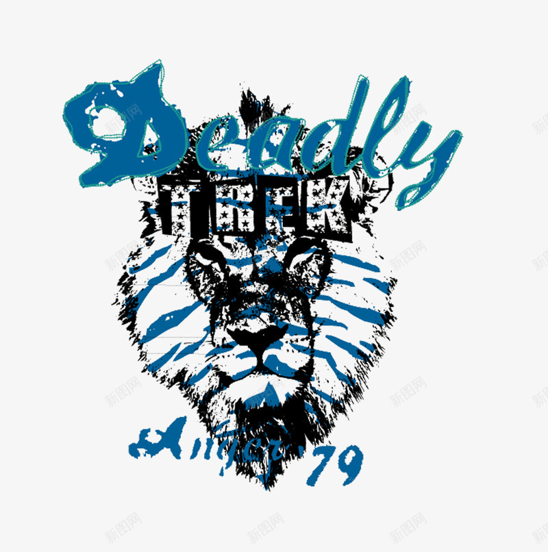 英文胸前印花图案矢量图图标ai_新图网 https://ixintu.com T恤 logo 动物 印花 服装设计 狮子 精美 精良 花纹 英文 蓝色 设计感 矢量图
