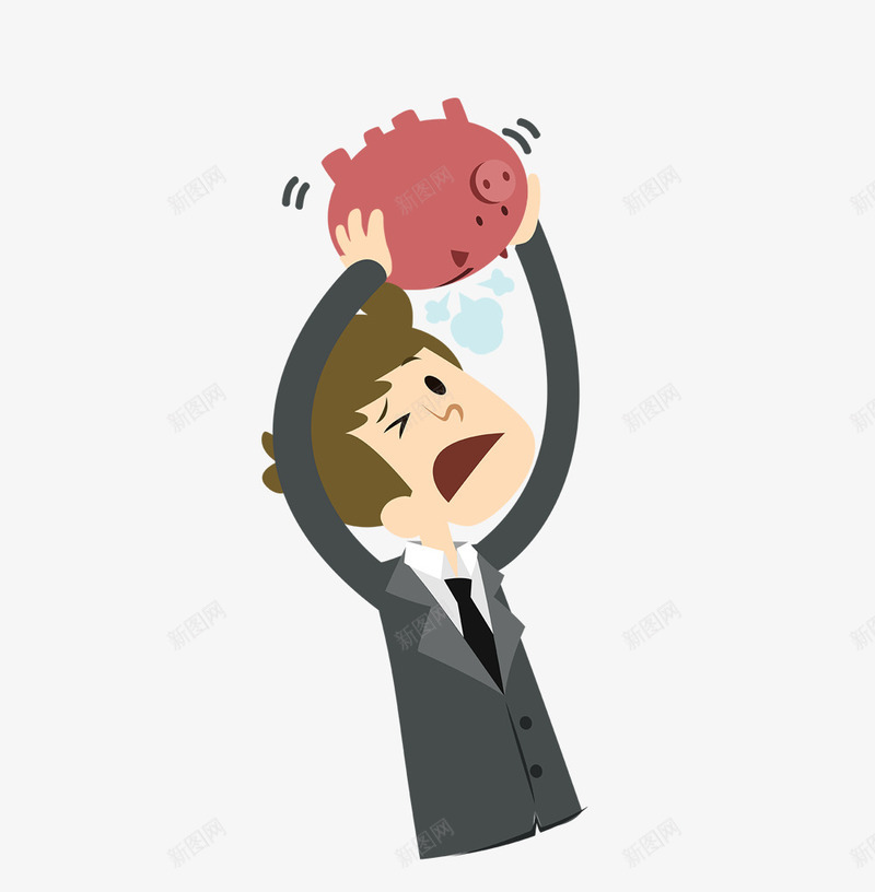 举着钱罐的男人psd免抠素材_新图网 https://ixintu.com 手绘人物 红色猪钱罐 问号
