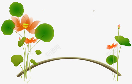 荷花桥png免抠素材_新图网 https://ixintu.com 手绘 桥 荷叶 荷花